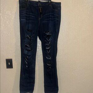 Ashley Stewart Navy Ripped Skinny Jeans